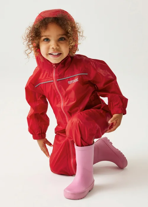 Regatta Pepper Kids Puddle IV Ruby Waterproof Breathable Isolite Rainsuit (6 Months - 6 Years) - Age 4-5 Years Image 3