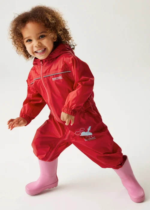 Regatta Pepper Kids Puddle IV Ruby Waterproof Breathable Isolite Rainsuit (6 Months - 6 Years) - Age 4-5 Years Image 1