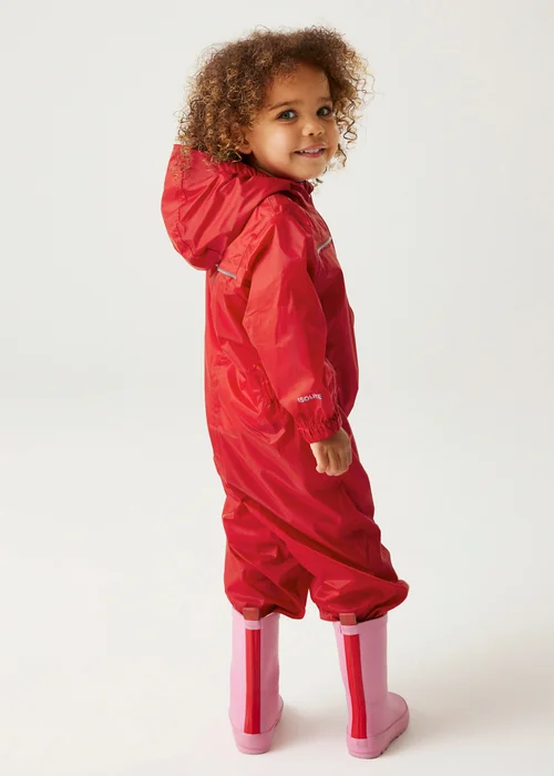 Regatta Pepper Kids Puddle IV Ruby Waterproof Breathable Isolite Rainsuit (6 Months - 6 Years) - Age 4-5 Years Image 2