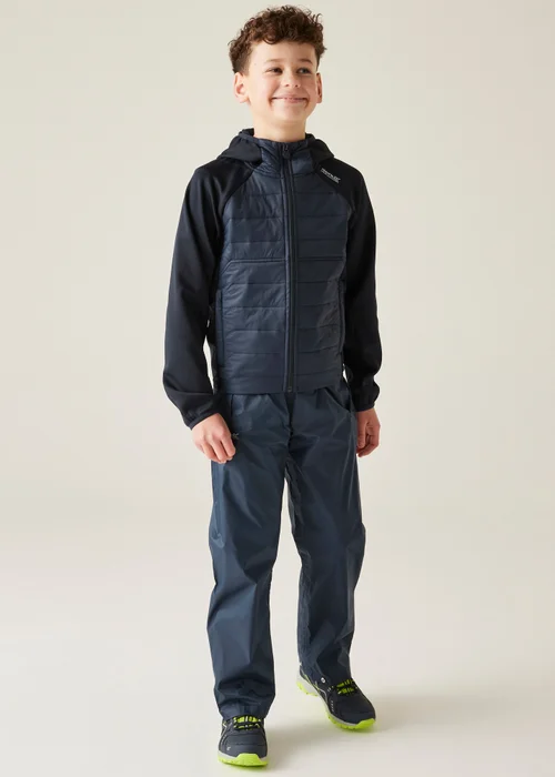 Regatta Dark Blue Kids Pack It Waterproof Breathable Isolite Overtrousers - Age 7-8 Years Image 3