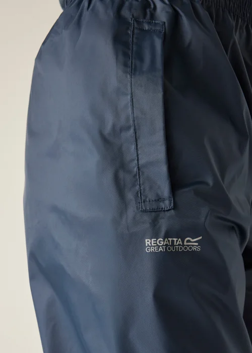 Regatta Dark Blue Kids Pack It Waterproof Breathable Isolite Overtrousers - Age 7-8 Years Image 4