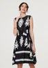 Izabel London Black & White Ikat Print Tie Front Knee Length Dress - 10 Image 1