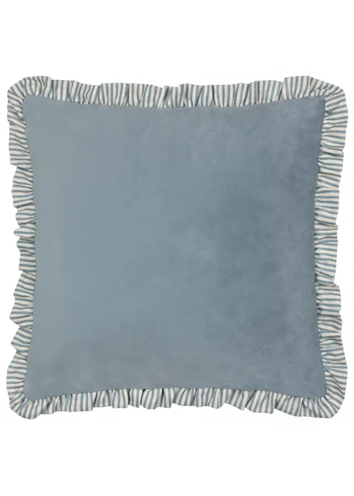 Wylder Solene Ruffle Matte Velvet Blue Cushion (45 x 45 x 8 cm) - One Size Image 1