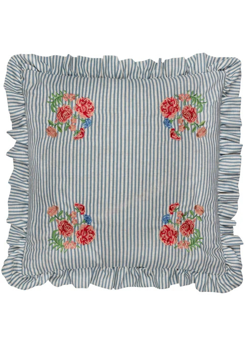 Wylder Martha Ruffle Embroidered Ruffle Blue Cushion (50 x 50 x 8 cm) - One Size Image 2