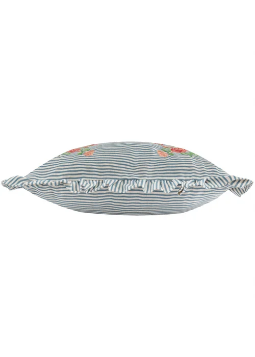 Wylder Martha Ruffle Embroidered Ruffle Blue Cushion (50 x 50 x 8 cm) - One Size Image 4