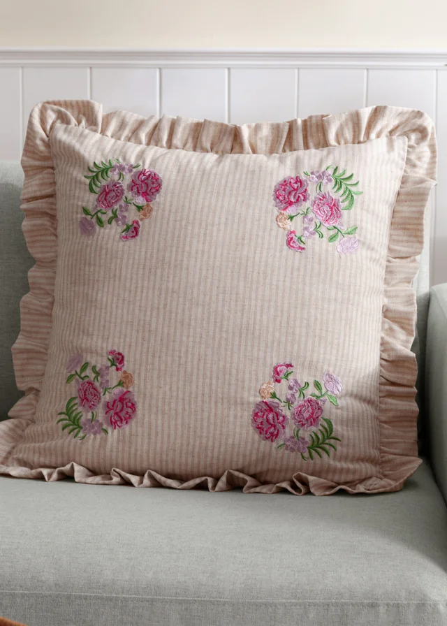 Wylder Martha Ruffle Embroidered Ruffle Pink Cushion (50 x 50 x 8 cm)