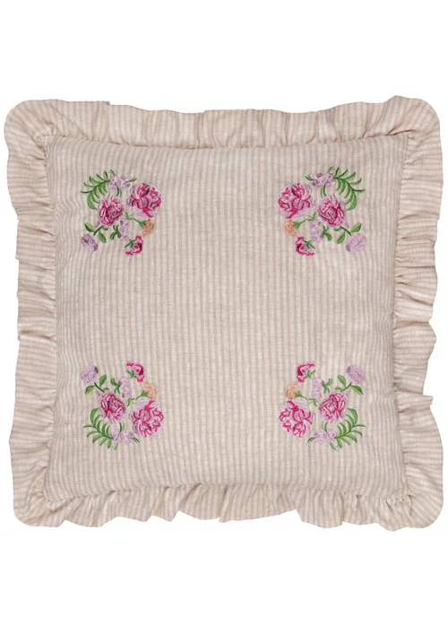 Wylder Martha Ruffle Embroidered Ruffle Pink Cushion (50 x 50 x 8 cm) - One Size Image 2