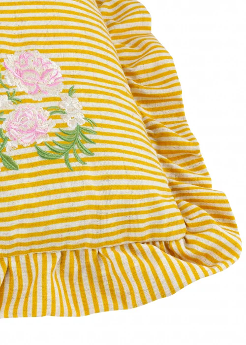 Wylder Martha Ruffle Embroidered Ruffle Yellow Cushion (50 x 50 x 8 cm) - One Size Image 5