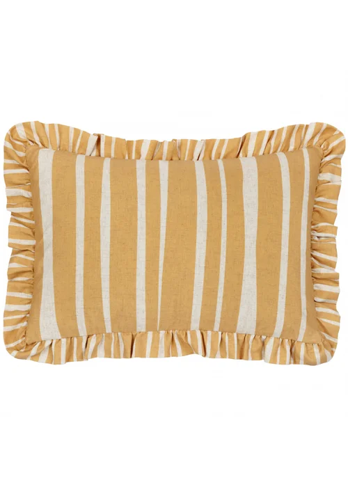 Furn Carmon Stripe Ruffle Ochre Cushion (40 x 60 x 8 cm) - One Size Image 2