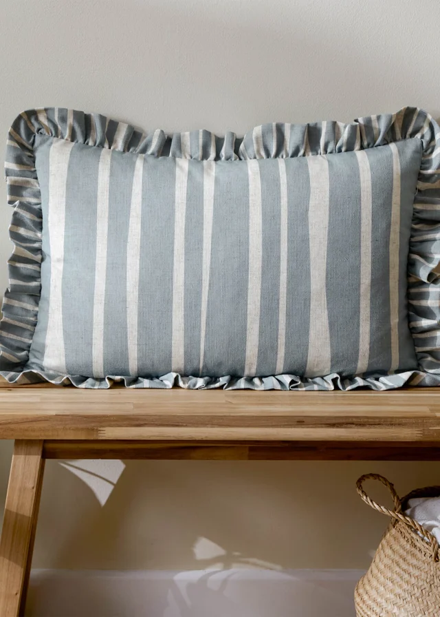 Furn Carmon Stripe Ruffle Blue Cushion (40 x 60 x 8 cm)