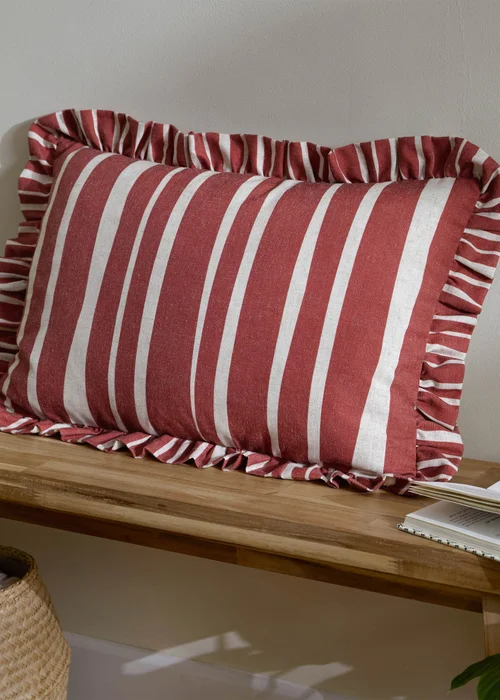 Furn Carmon Stripe Ruffle Red Cushion (40 x 60 x 8 cm) - One Size Image 1