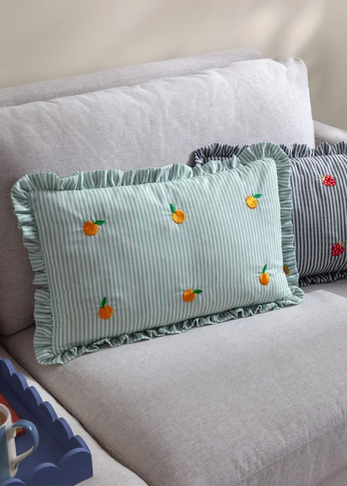 Furn Les Fruites Embroidered Ruffle Orange Cushion (30 x 50 x 8 cm) - One Size Image 1