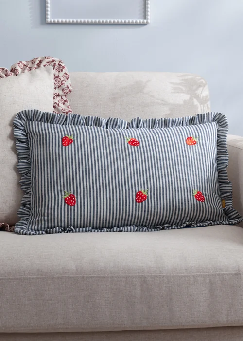 Furn Les Fruites Embroidered Ruffle Red Cushion (30 x 50 x 8 cm) - One Size Image 1