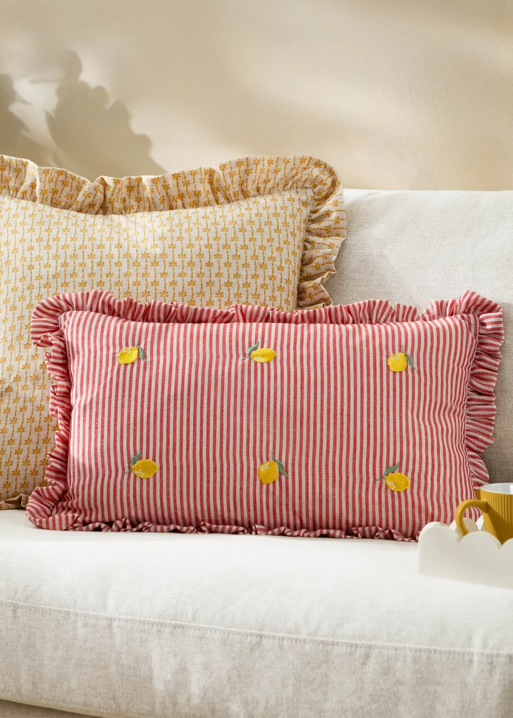 Furn Les Fruites Embroidered Ruffle Lemon Cushion (30 x 50 x 8 cm) - One Size Image 1