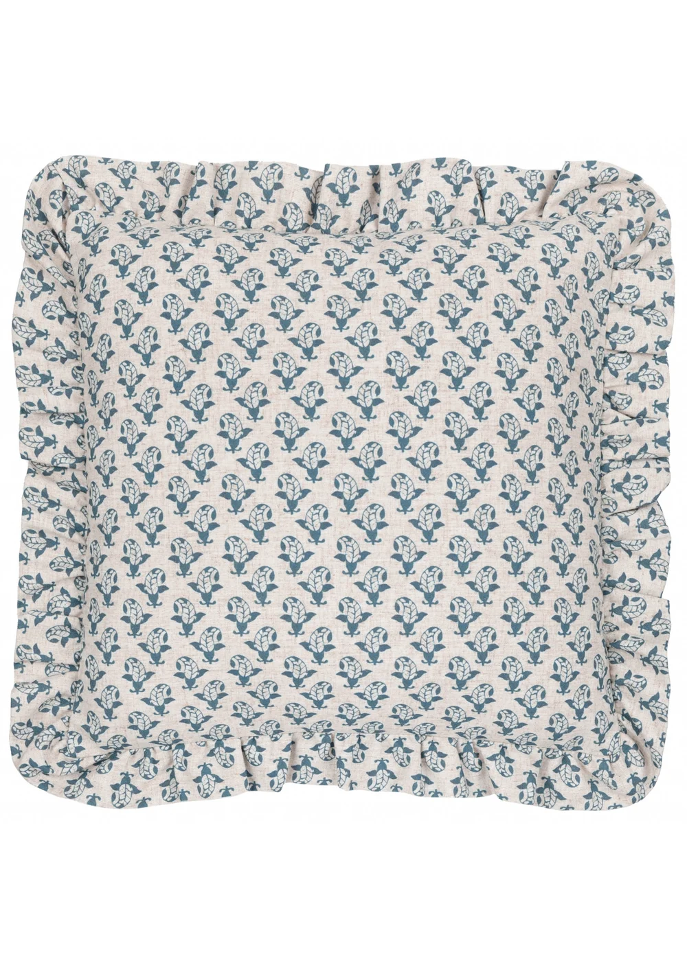 Furn Lulah Block Printed Ruffle Blue Cushion (45 x 45 x 8 cm) - One Size Image 2
