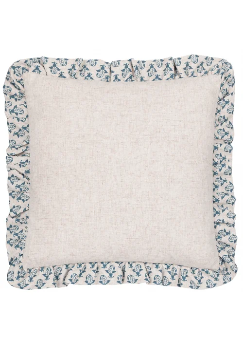 Furn Lulah Block Printed Ruffle Blue Cushion (45 x 45 x 8 cm) - One Size Image 3