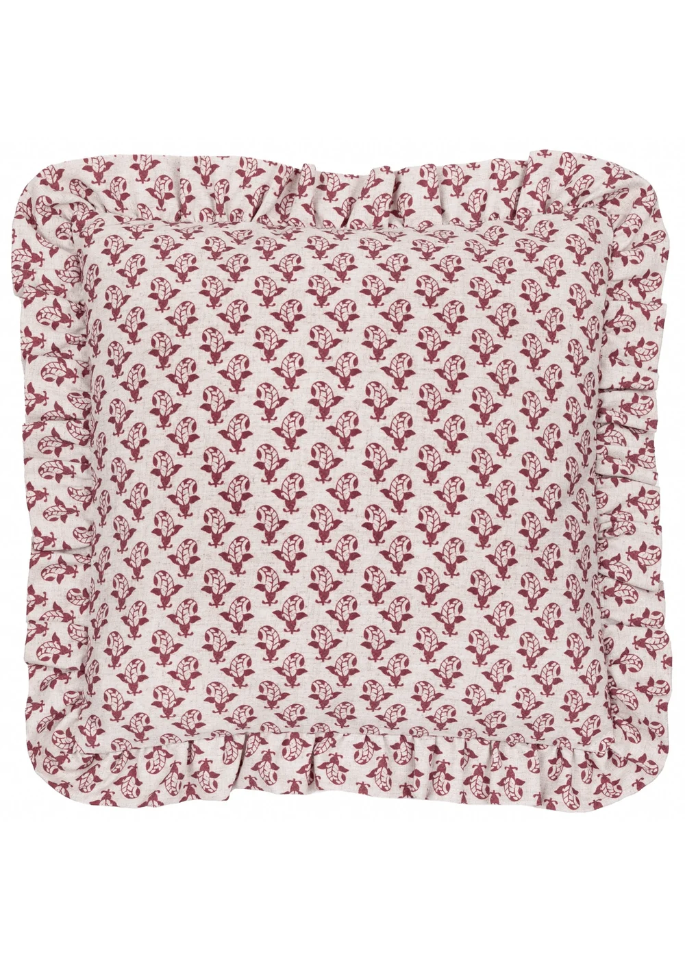 Furn Lulah Block Printed Ruffle Red Cushion (45 x 45 x 8 cm) - One Size Image 2
