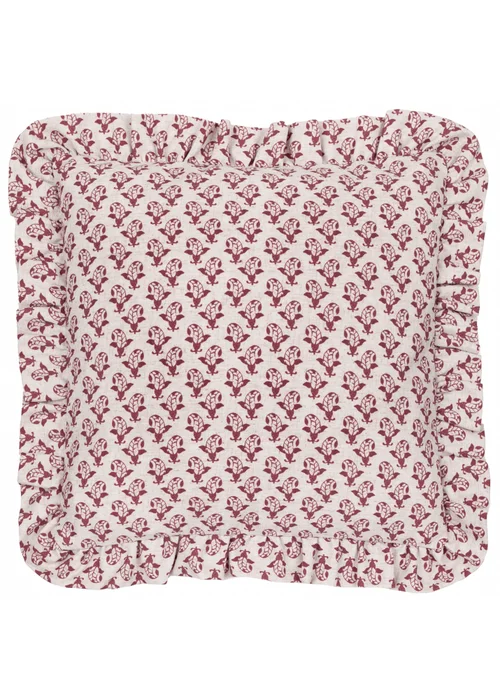 Furn Lulah Block Printed Ruffle Red Cushion (45 x 45 x 8 cm) - One Size Image 2