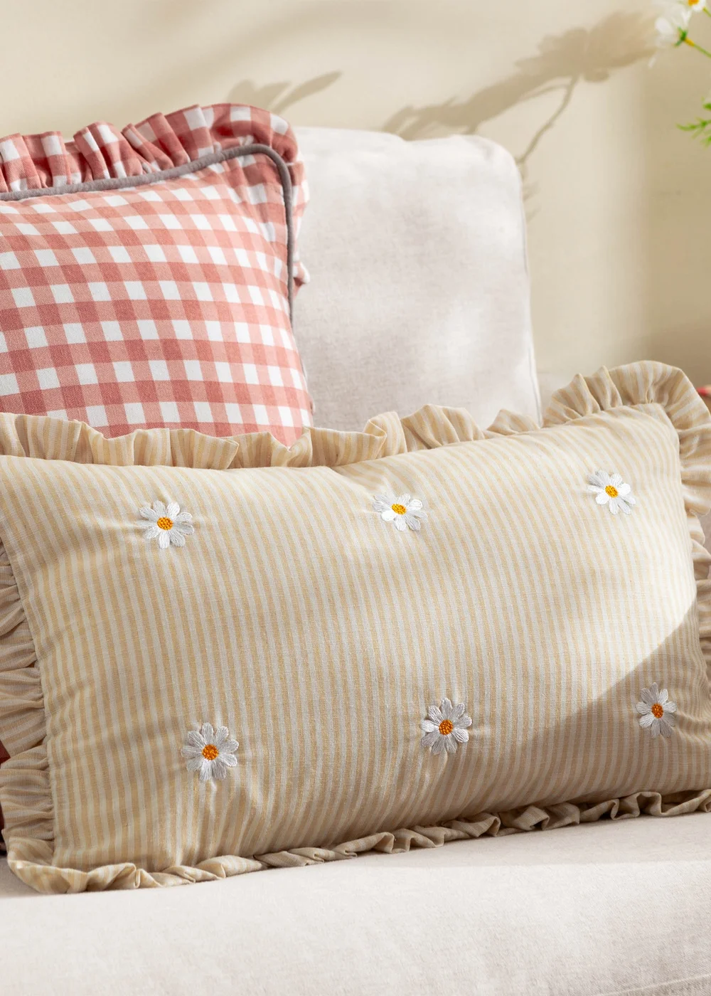 Furn Les Fleurs Embroidered Ruffle Yellow Cushion (30 x 50 x 8 cm) - One Size Image 6