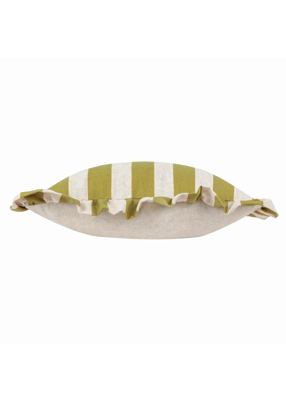 Furn Linen Stripe Printed Ruffle Olive Cushion (50 x 50 x 8 cm) - One Size Image 4