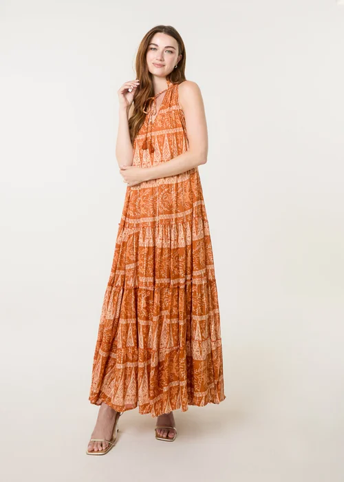 Blue Vanilla Red Tie Neck Maxi Dress - L Image 1