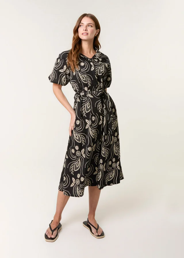 Blue Vanilla Black Embroidered Shirt Dress