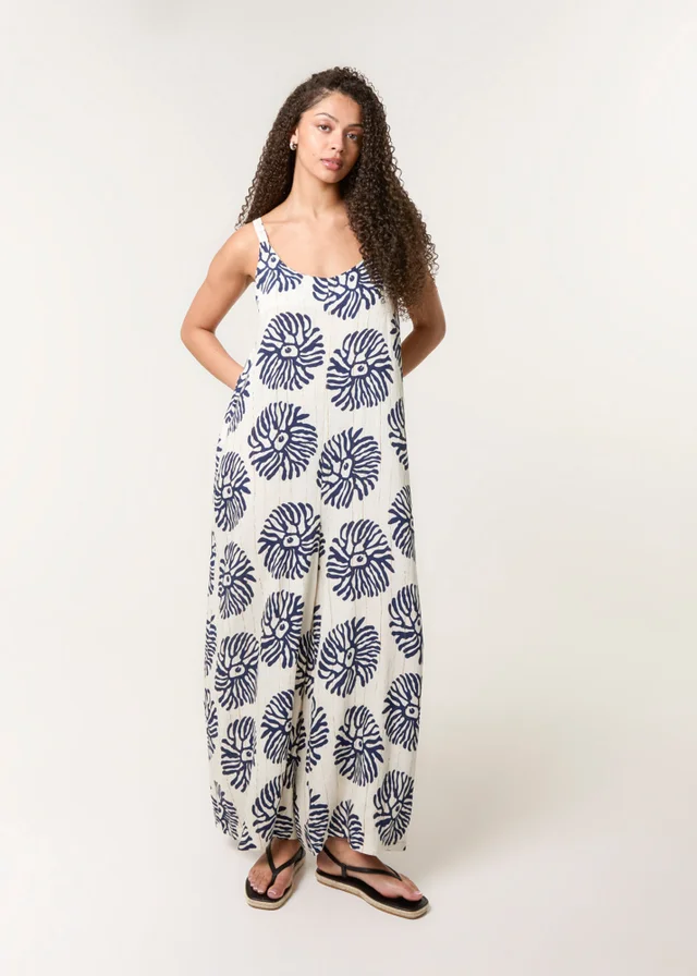 Blue Vanilla Navy Abstract Wide Leg Jumpsuit