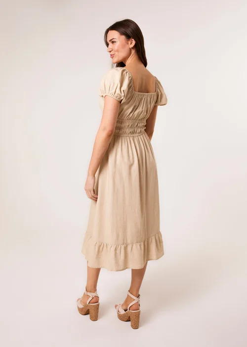 Blue Vanilla Stone Puff Sleeve Shirred Panel Dress - L Image 4