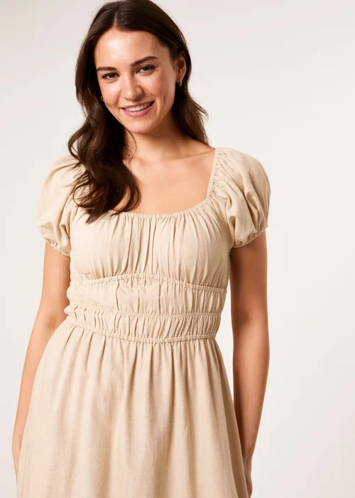 Blue Vanilla Stone Puff Sleeve Shirred Panel Dress - L Image 2