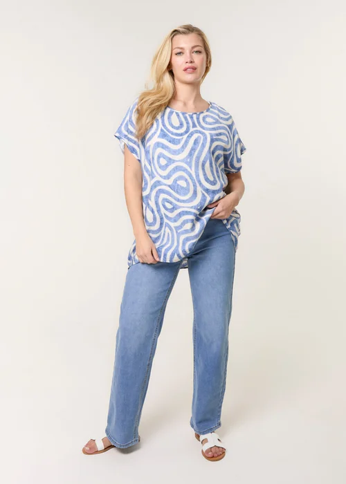 Blue Vanilla Blue Round Neck Top With Abstract Print - Small/Medium Image 3