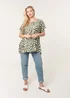 Blue Vanilla Khaki Round Neck Top With Abstract Print - Small/Medium Image 2