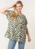 Blue Vanilla Khaki Round Neck Top With Abstract Print - Small/Medium Image 1