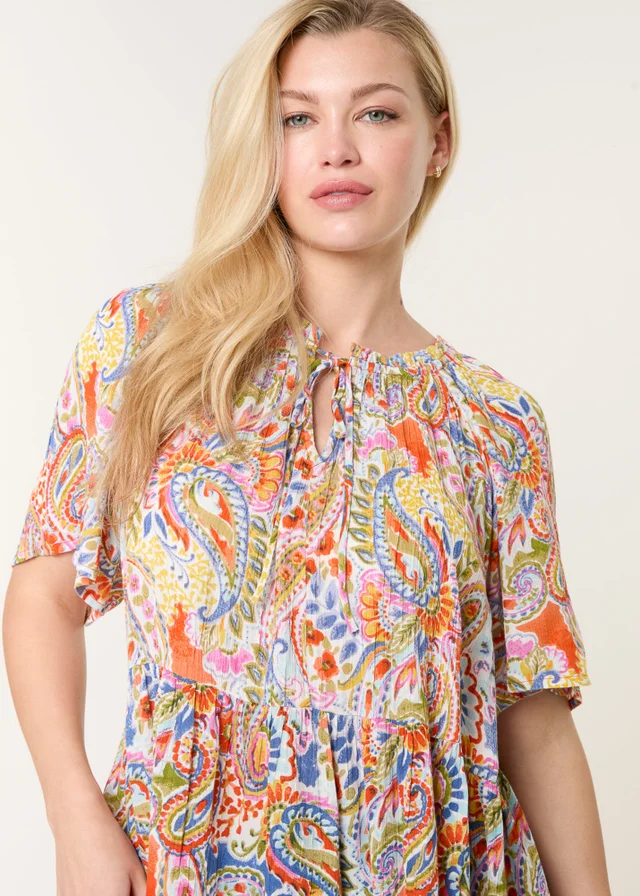 Blue Vanilla Multi Paisley Tie Front Top