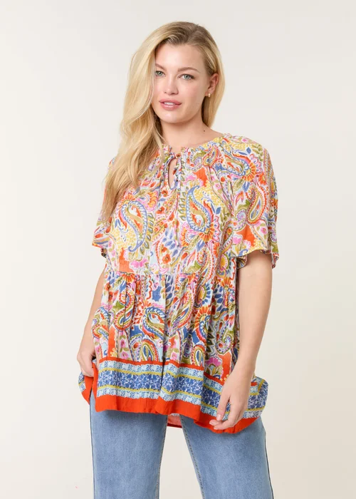 Blue Vanilla Multi Paisley Tie Front Top - NS1 Image 1