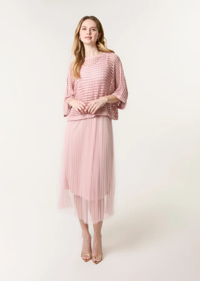 Blue Vanilla Pink Crochet Top Pleat Dress