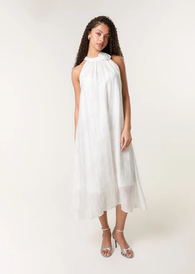Blue Vanilla Ivory Luxe Rose Detail Halter Neck Dress