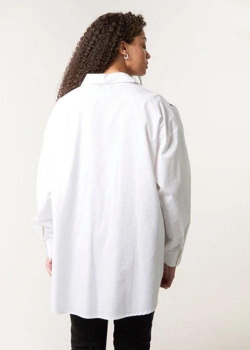 Blue Vanilla White Oversized Embroidered Shirt - One Size Image 4