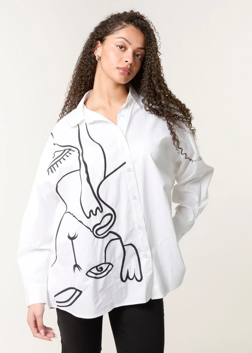 Blue Vanilla White Oversized Embroidered Shirt - One Size Image 1