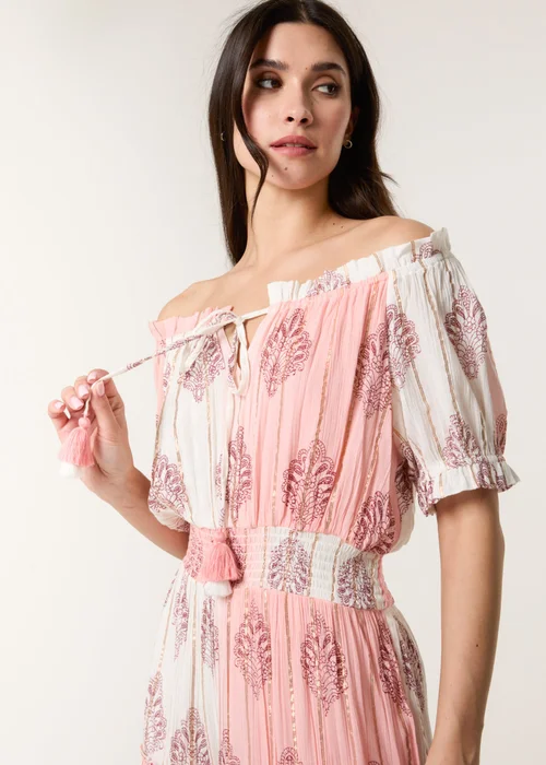 Blue Vanilla Pink Foil Print Amber Tiered Midi Dress - L Image 4