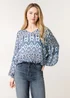 Blue Vanilla Navy Abstract Printed V Neck Puffball Top - Medium Image 1