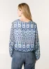Blue Vanilla Navy Abstract Printed V Neck Puffball Top - Medium Image 4