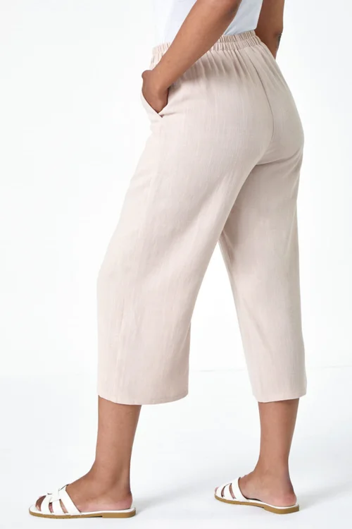 Roman Stone Petite Linen Mix Wide Cropped Trousers - 8 Image 4