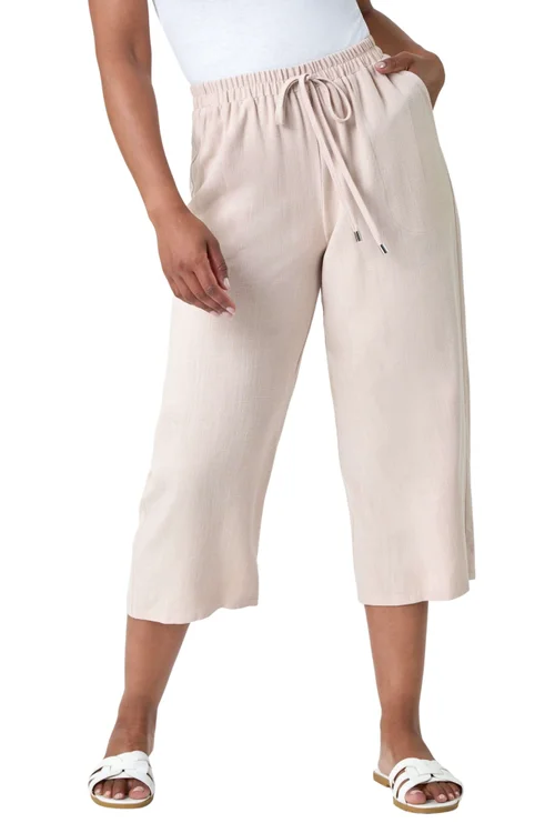 Roman Stone Petite Linen Mix Wide Cropped Trousers - 8 Image 1