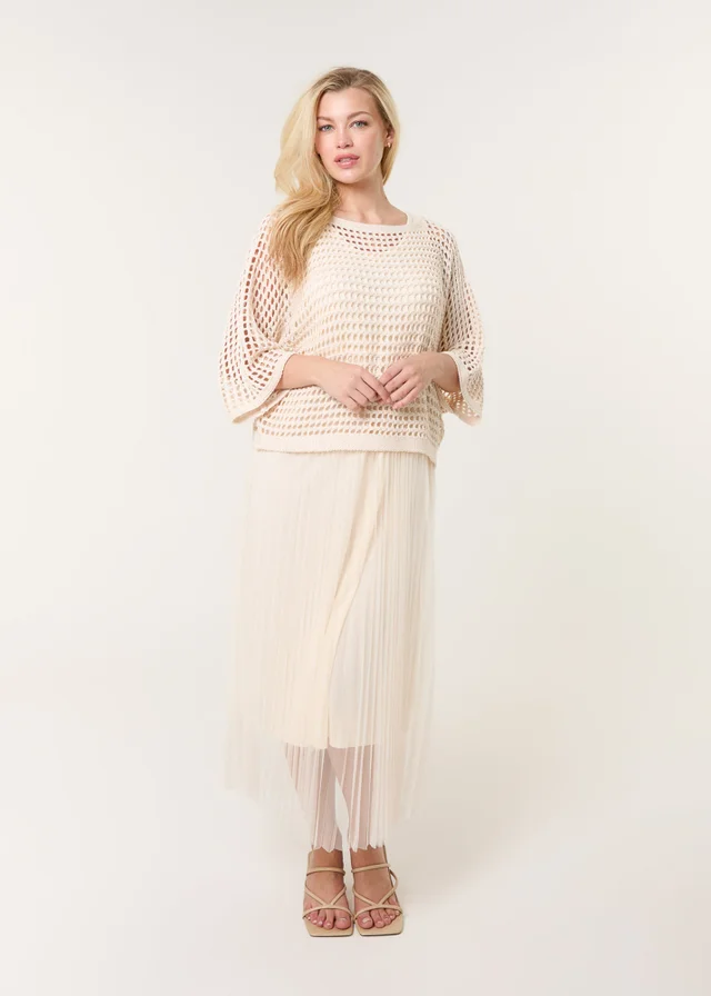 Blue Vanilla Stone Crochet Top Pleat Dress