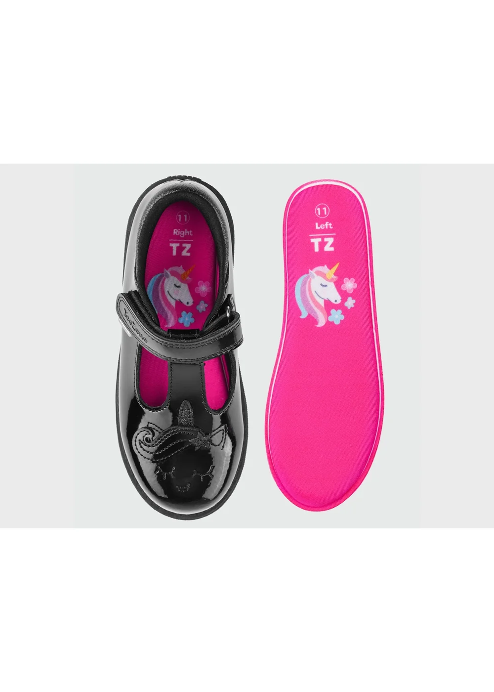 ToeZone Girls Black Lilo Patent Unicorn Rip Tape School Shoes (Younger 6 – Older 1) - 10 Infants Image 3