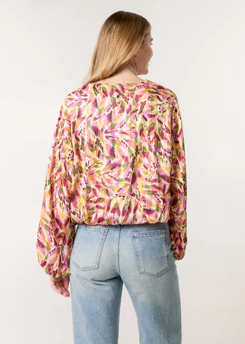 Blue Vanilla Multi Printed V Neck Puffball Top - Small Image 4