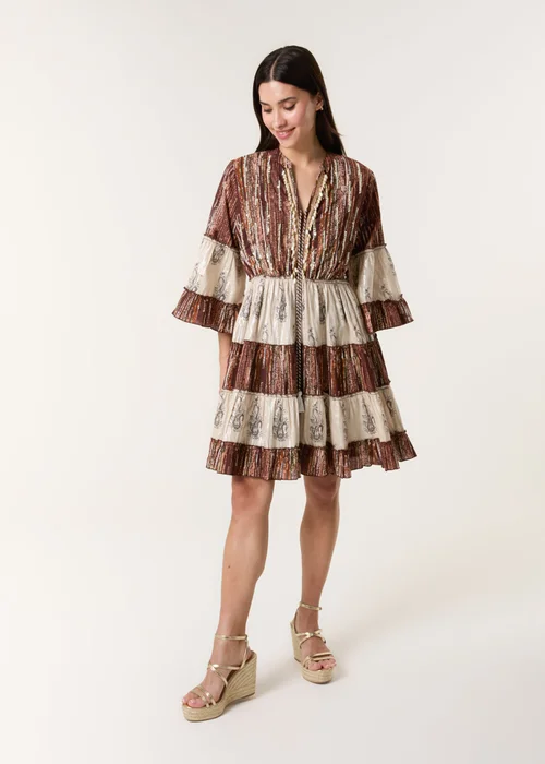 Blue Vanilla Brown Beaded Smock Mini Dress - M/L Image 4