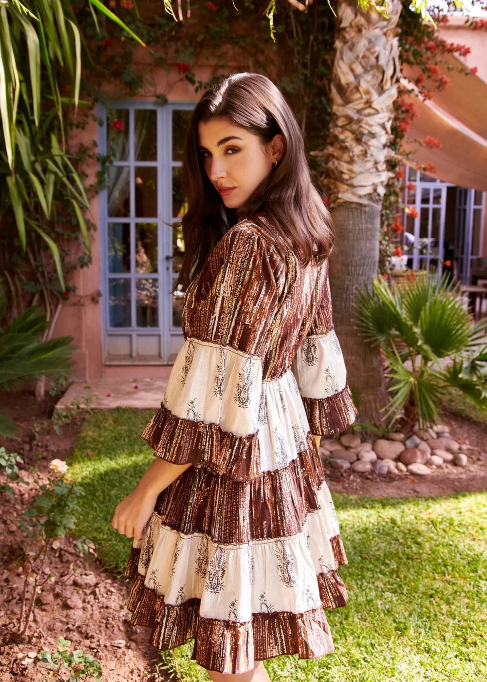 Blue Vanilla Brown Beaded Smock Mini Dress - M/L Image 2