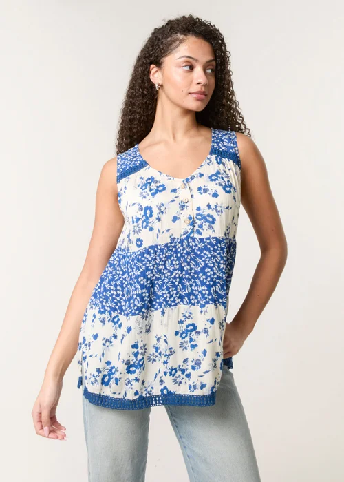 Blue Vanilla Ivory Crochet Mix Button Front Top - Small/Medium Image 1