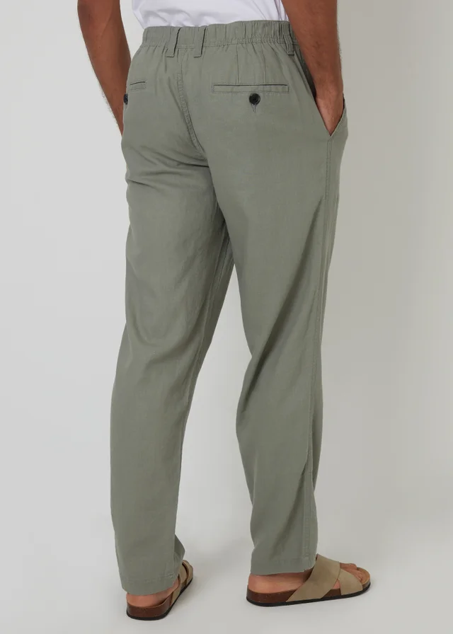Threadbare Soft Green Linen Blend Casual Trousers